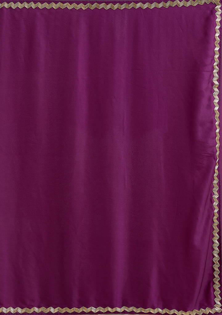 Wine Aariwork Satin Saree