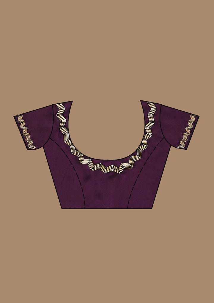 Wine Aariwork Satin Saree