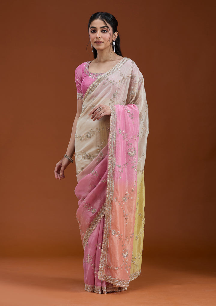 Peach Cutdana Tissue Saree