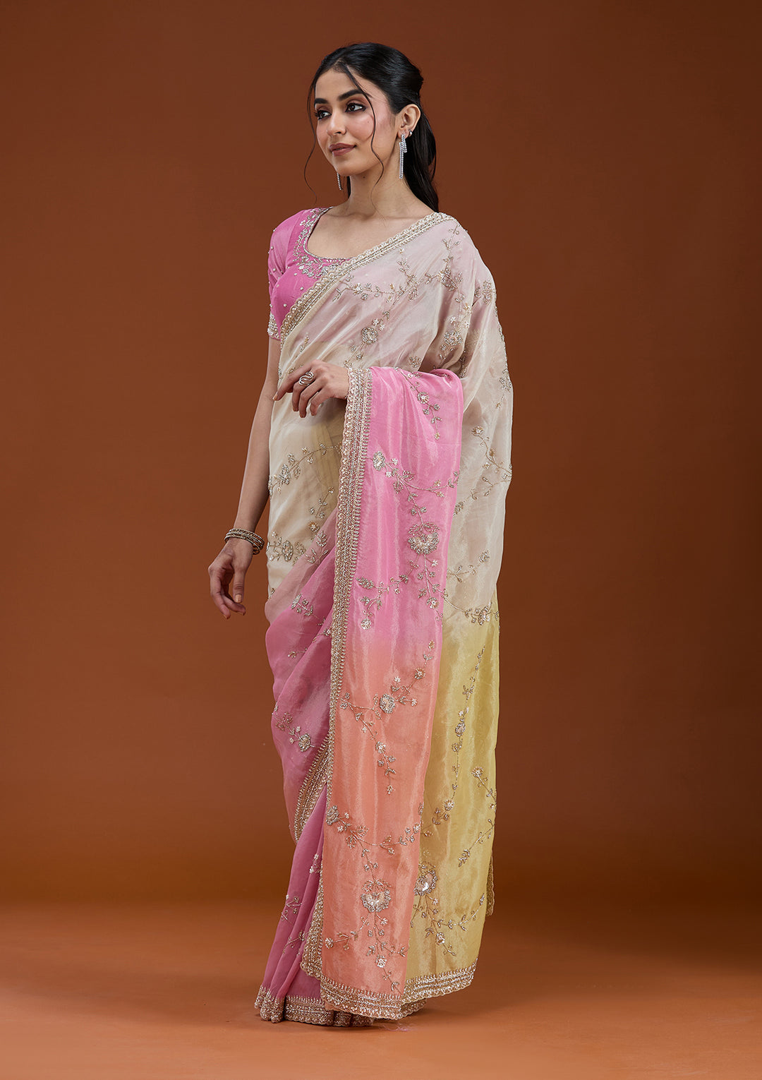 Peach Cutdana Tissue Saree