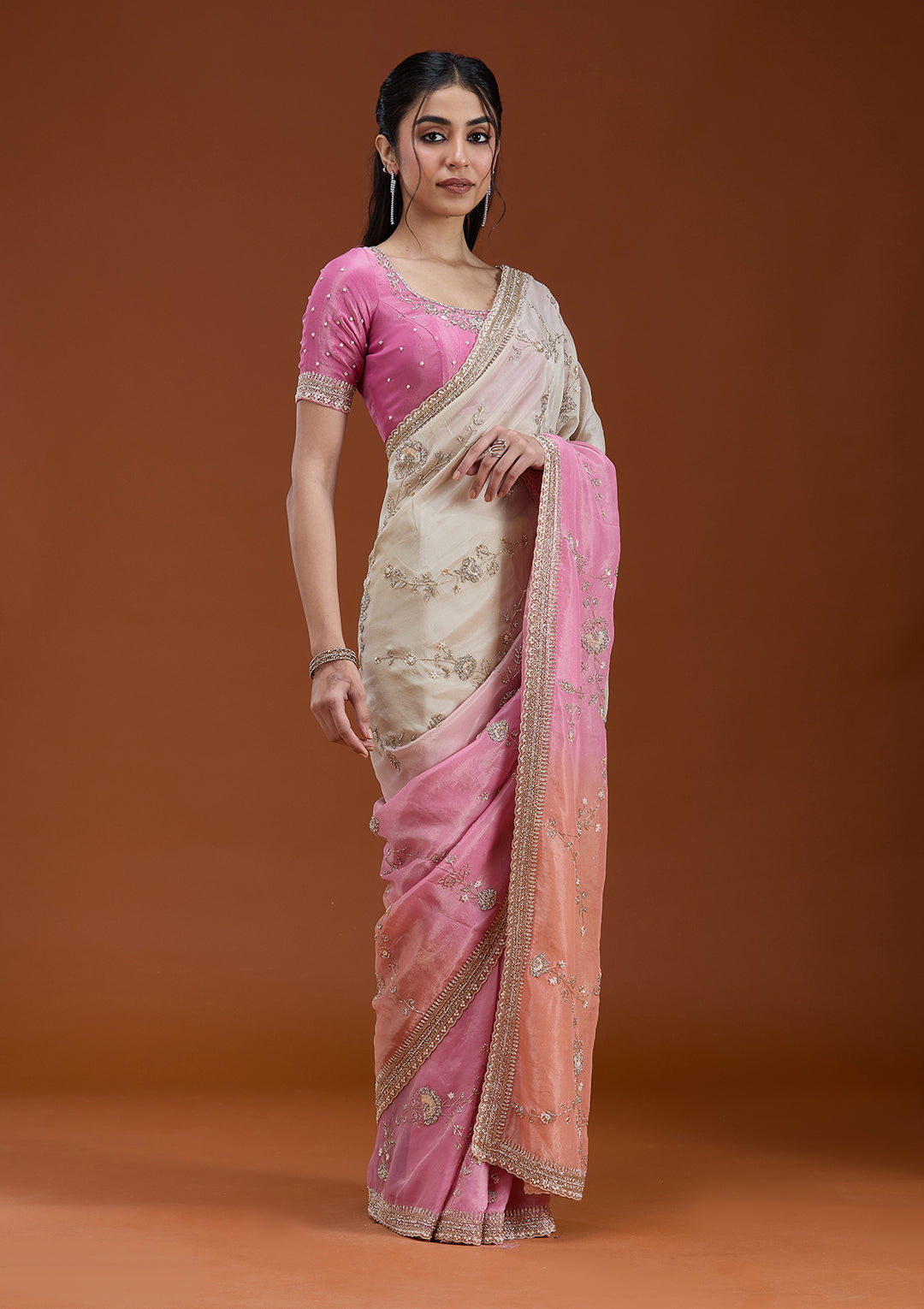 Peach Cutdana Tissue Saree
