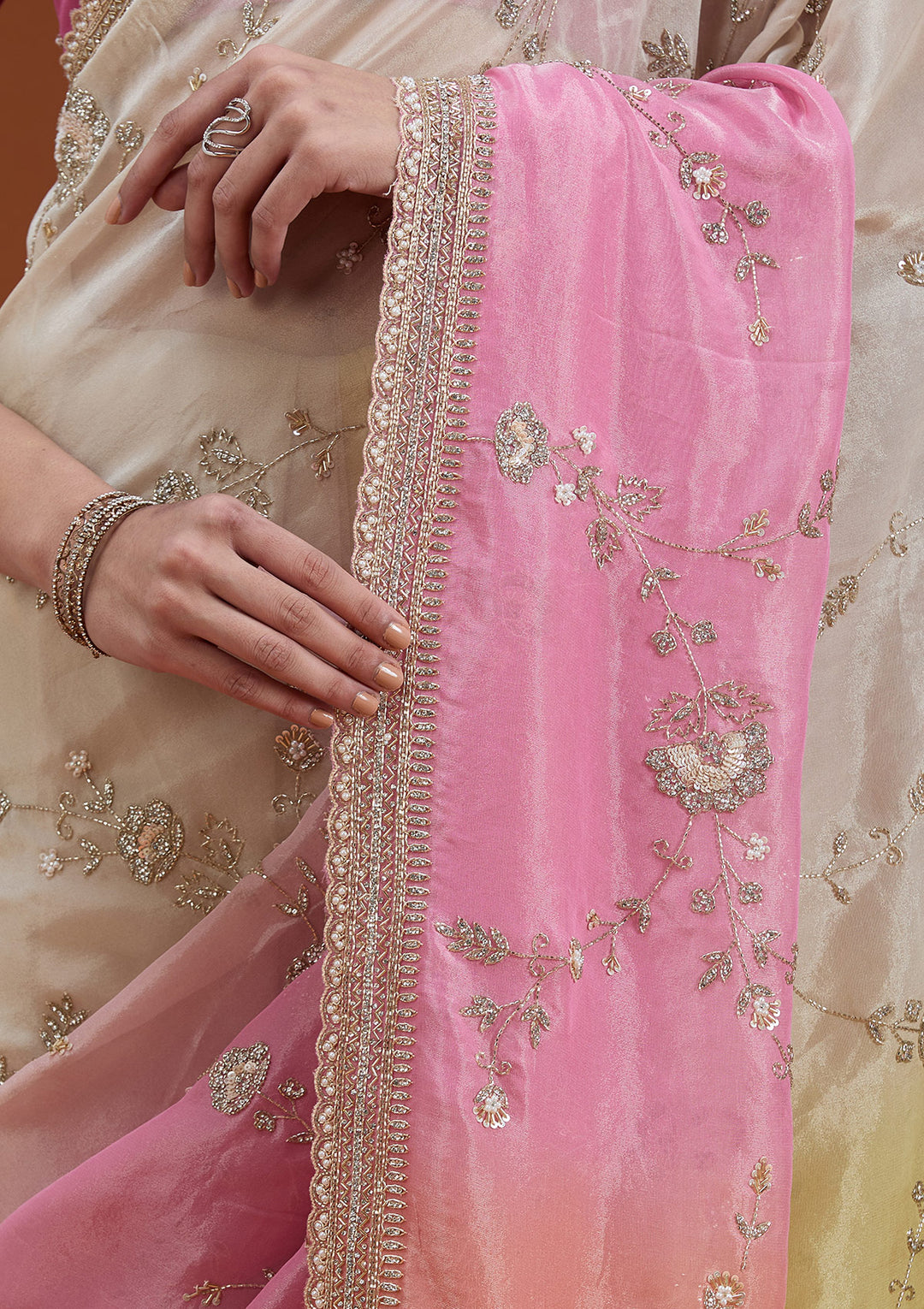 Peach Cutdana Tissue Saree