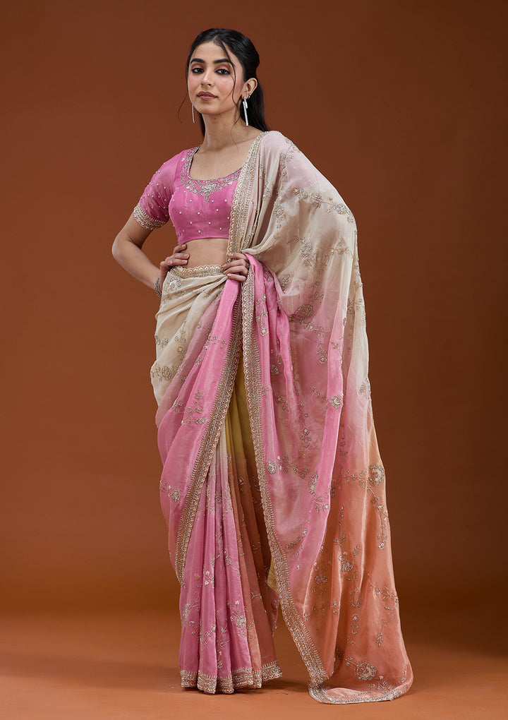 Peach Cutdana Tissue Saree