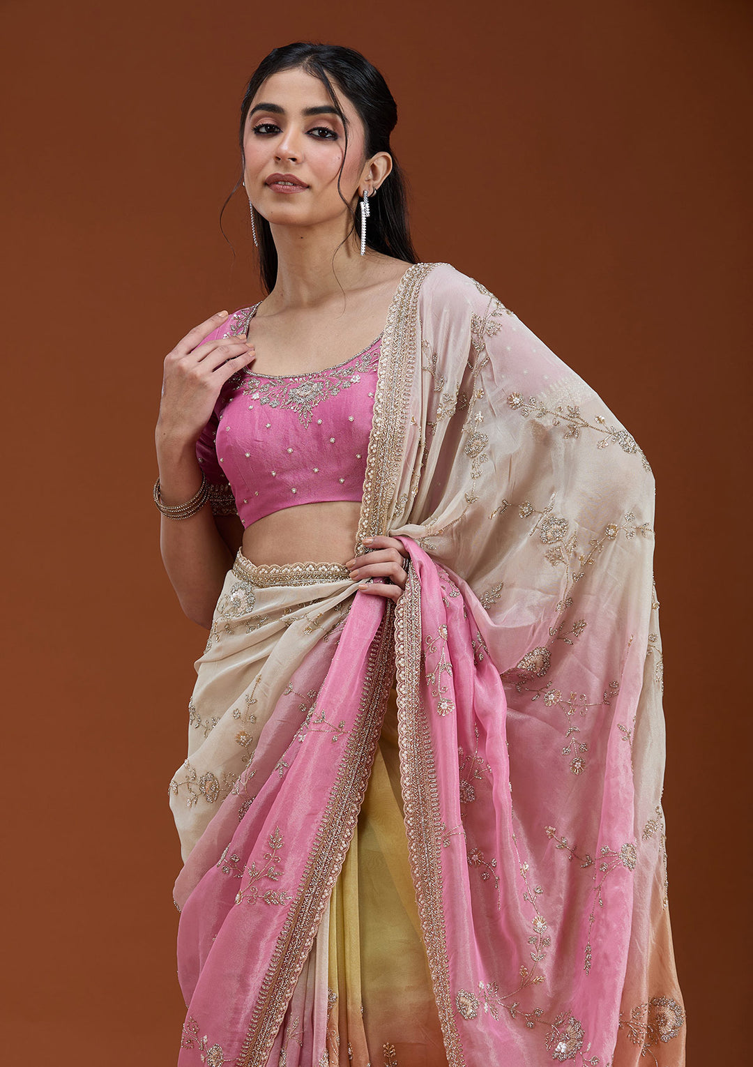 Peach Cutdana Tissue Saree