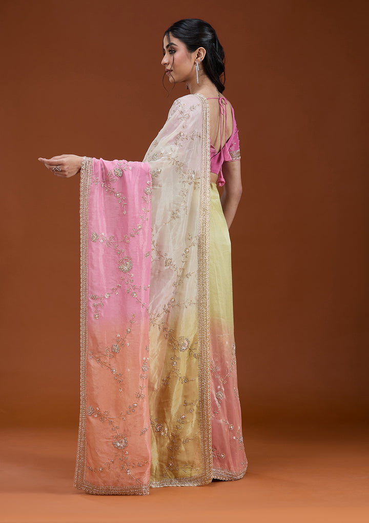 Peach Cutdana Tissue Saree