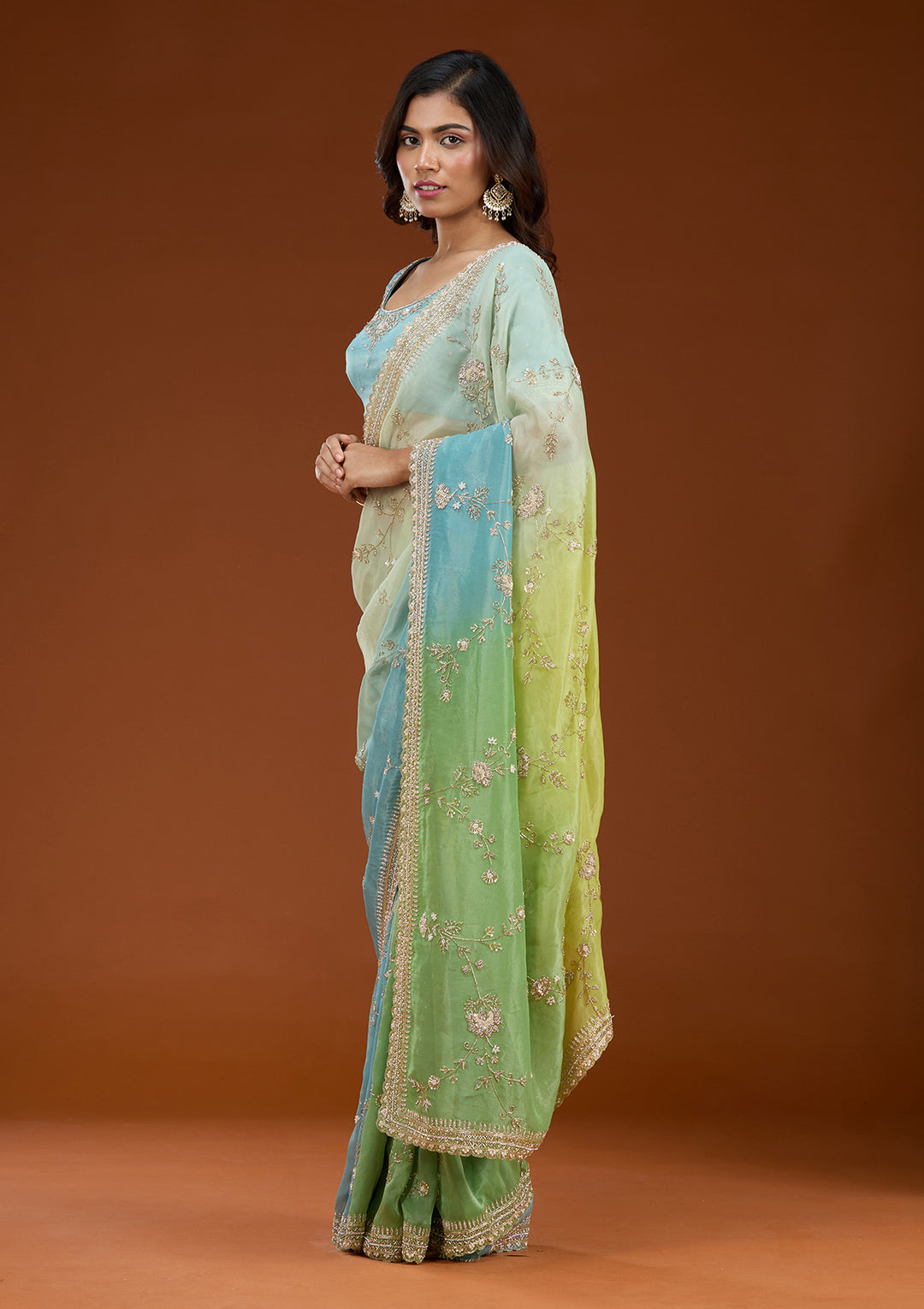 Pista Green Cutdana Tissue Saree