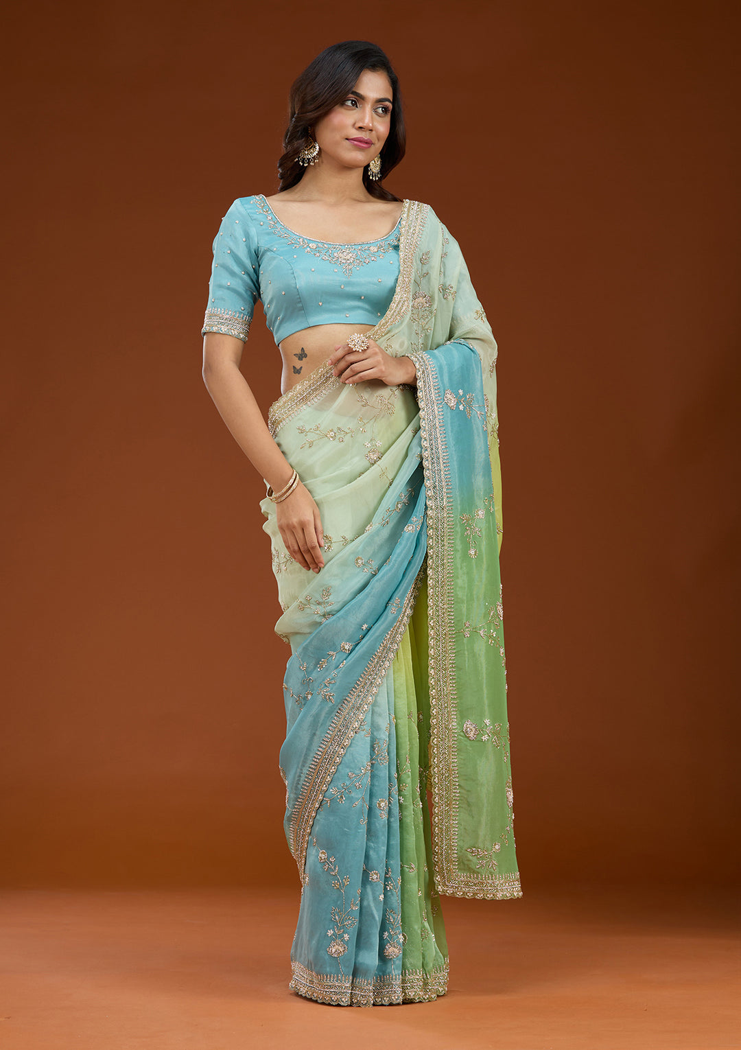 Pista Green Cutdana Tissue Saree