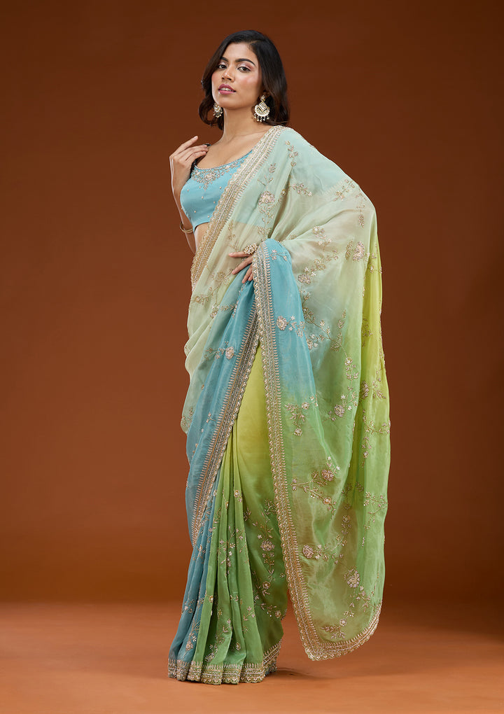 Pista Green Cutdana Tissue Saree
