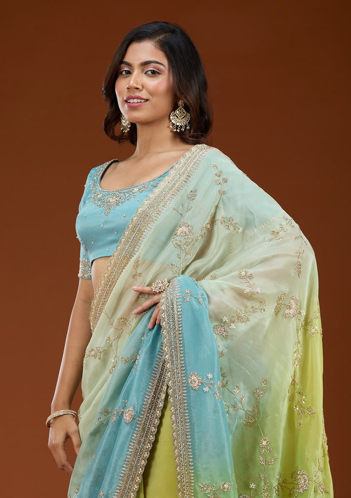 Pista Green Cutdana Tissue Saree