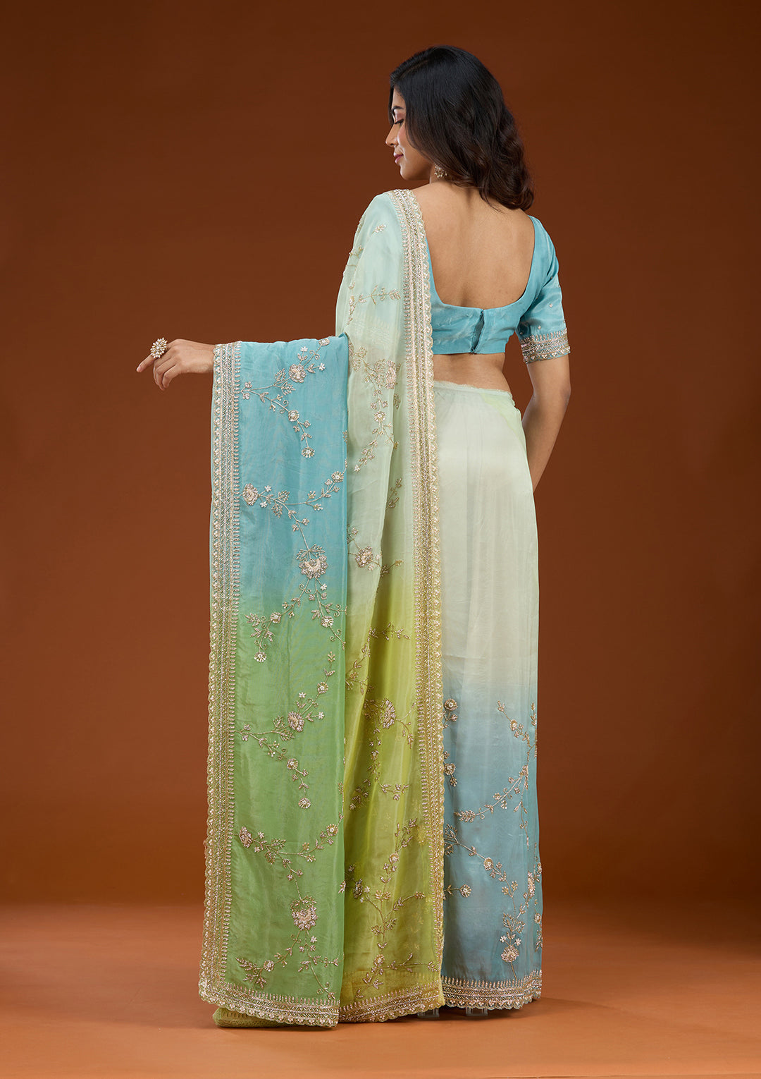 Pista Green Cutdana Tissue Saree
