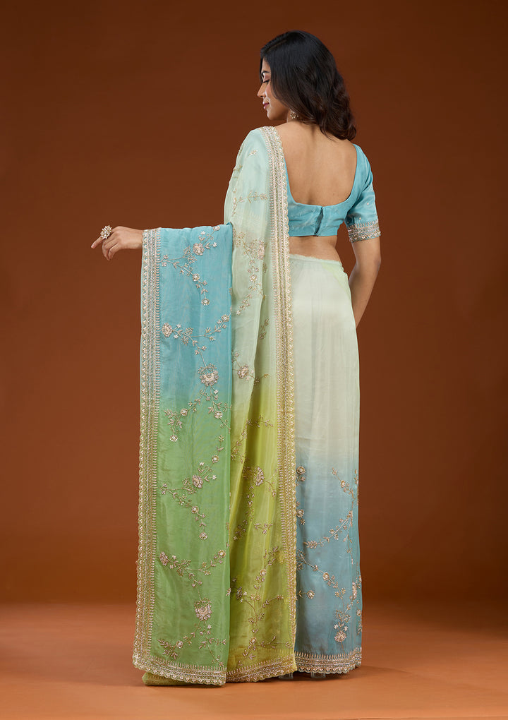 Pista Green Cutdana Tissue Saree