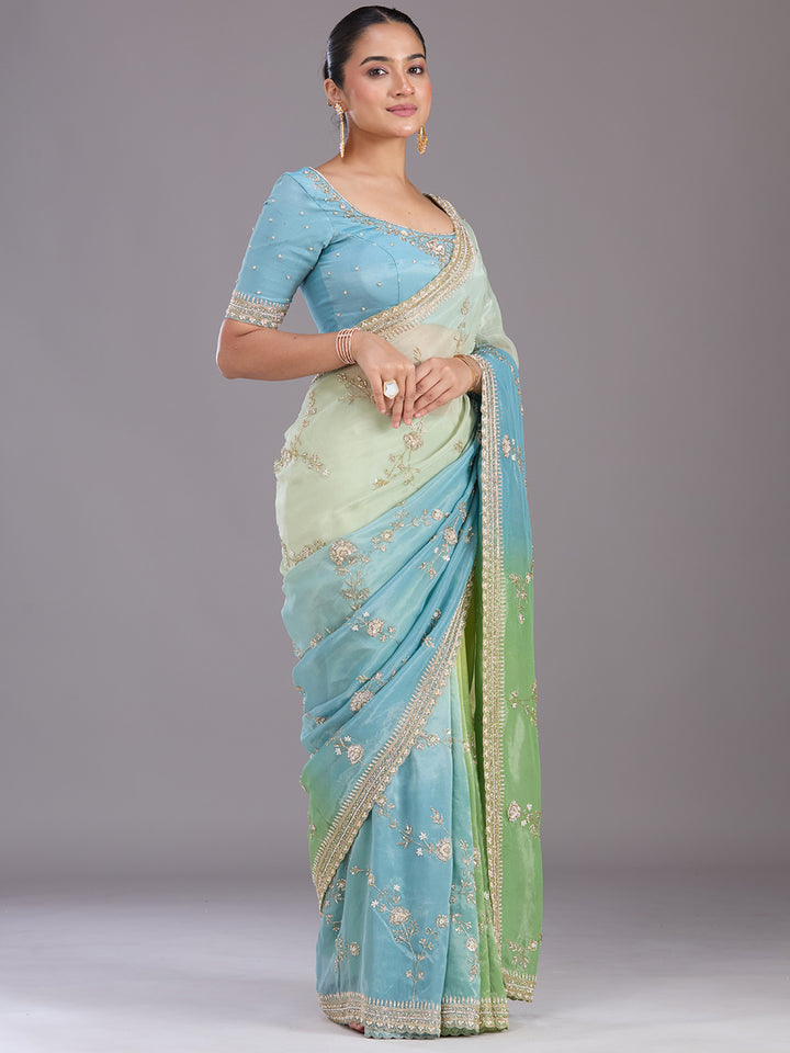 Pista Green Cutdana Tissue Saree