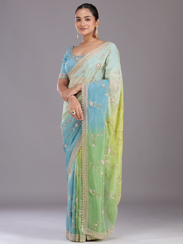 Pista Green Cutdana Tissue Saree
