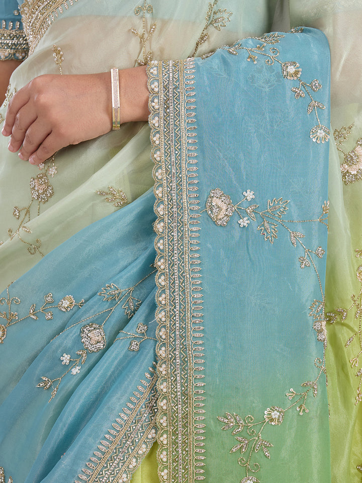 Pista Green Cutdana Tissue Saree