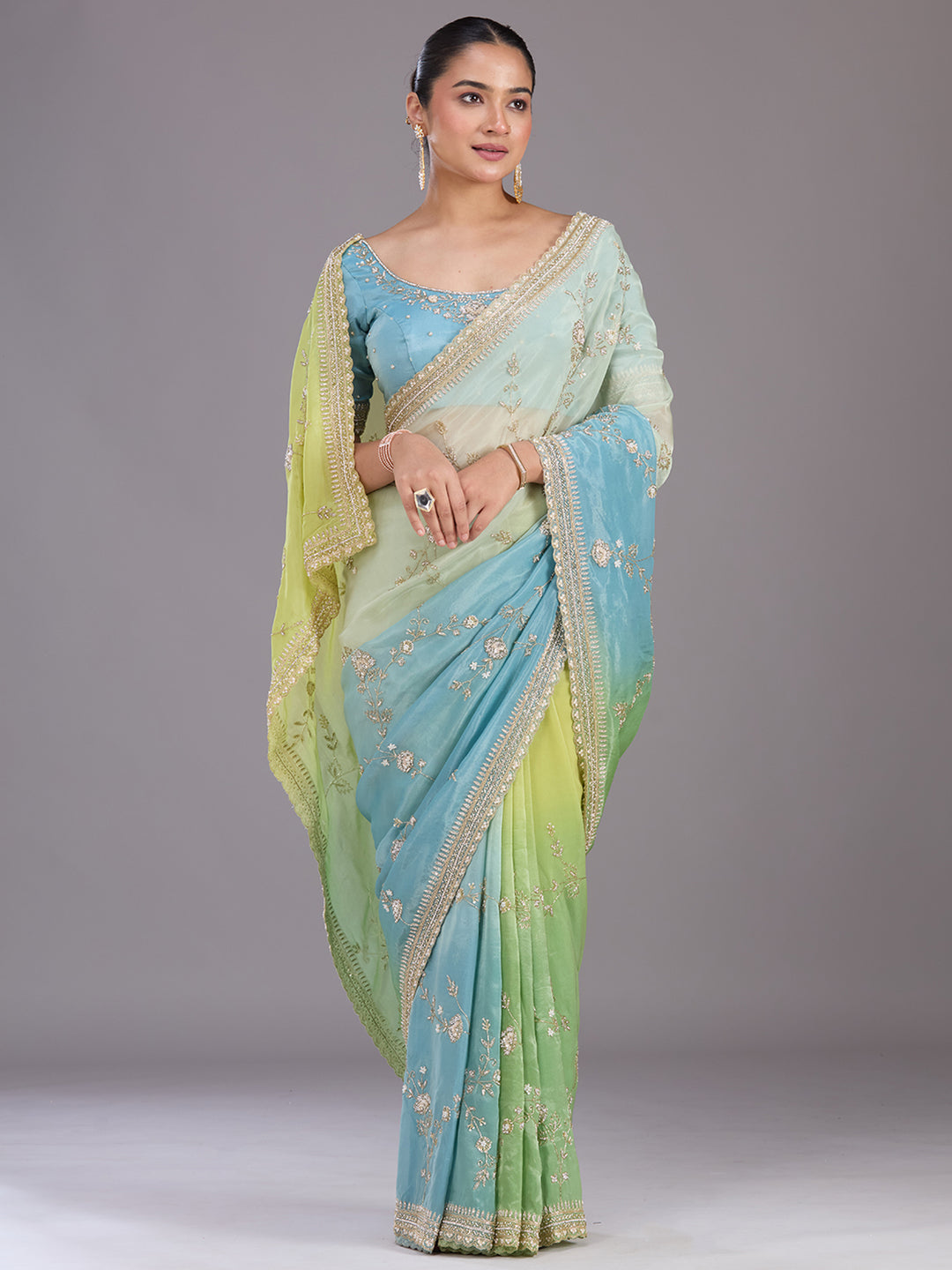 Pista Green Cutdana Tissue Saree
