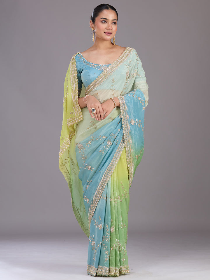 Pista Green Cutdana Tissue Saree
