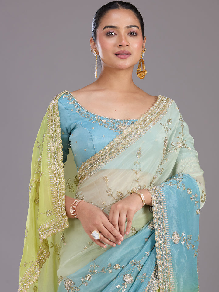 Pista Green Cutdana Tissue Saree
