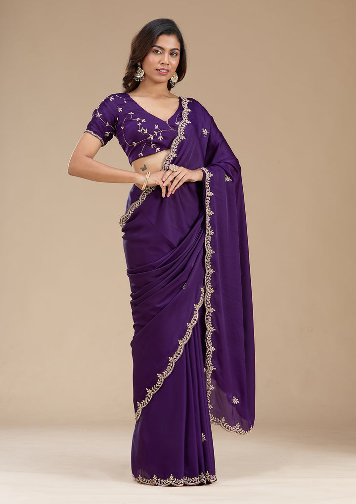 Purple Cutdana Satin Saree