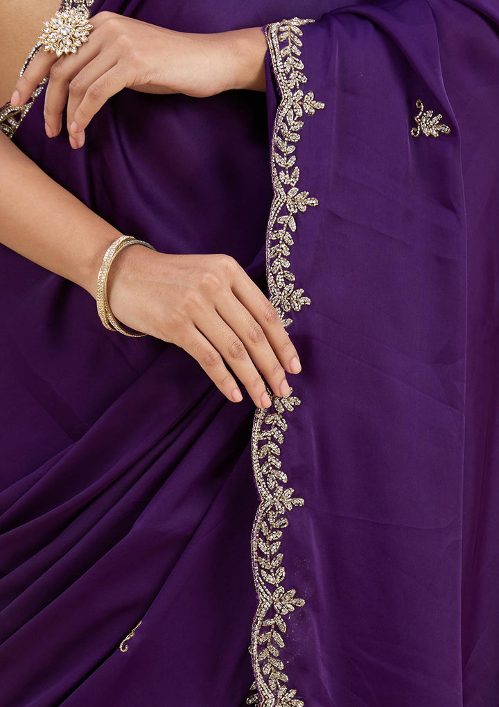 Purple Cutdana Satin Saree