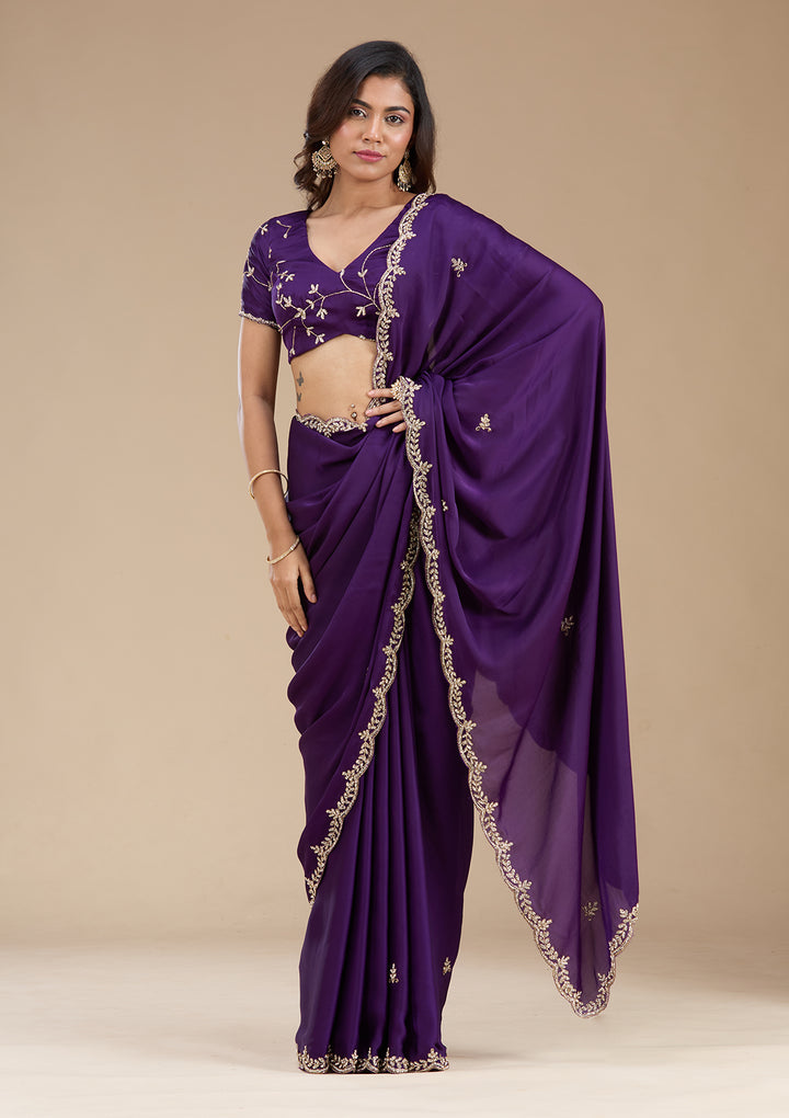 Purple Cutdana Satin Saree