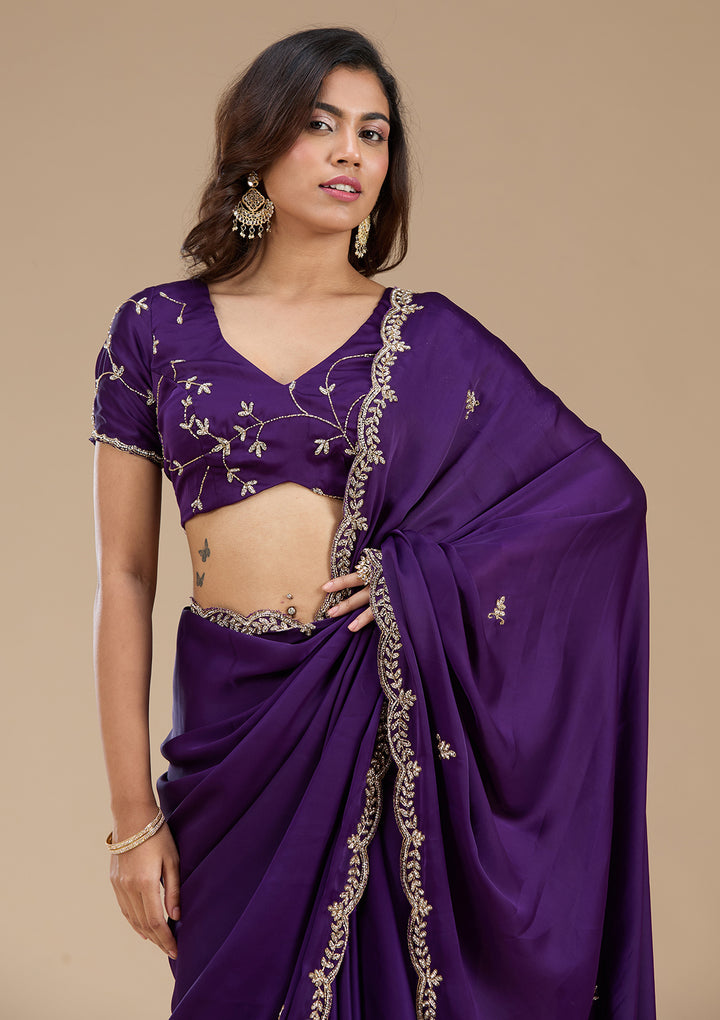 Purple Cutdana Satin Saree