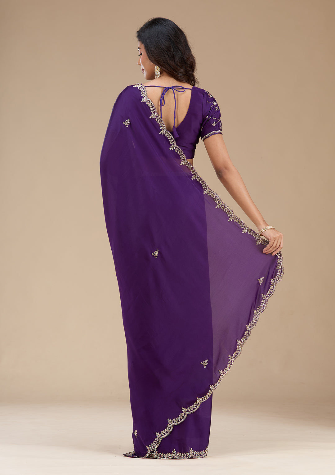 Purple Cutdana Satin Saree