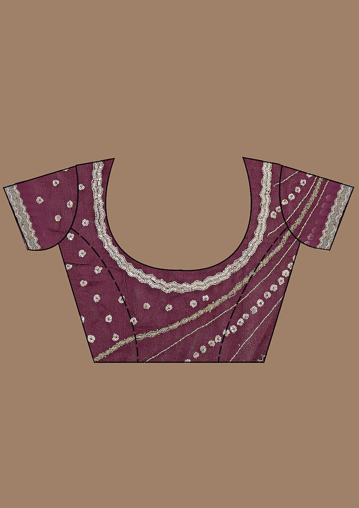 Wine Aariwork Satin Saree