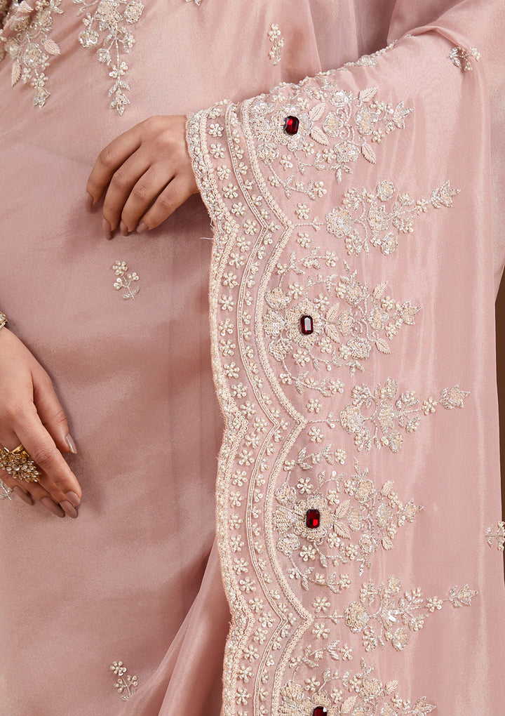 Light Peach Cording Tissue Saree