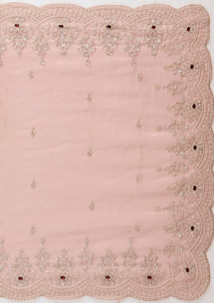 Light Peach Cording Tissue Saree