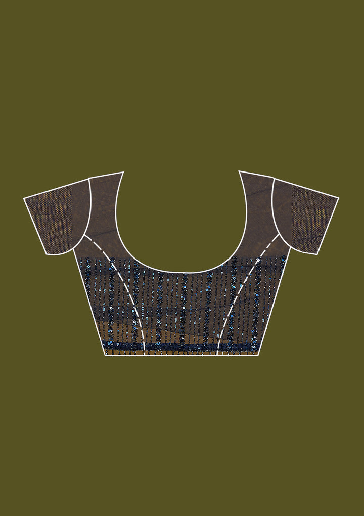 Navy Blue Sequins Net Saree