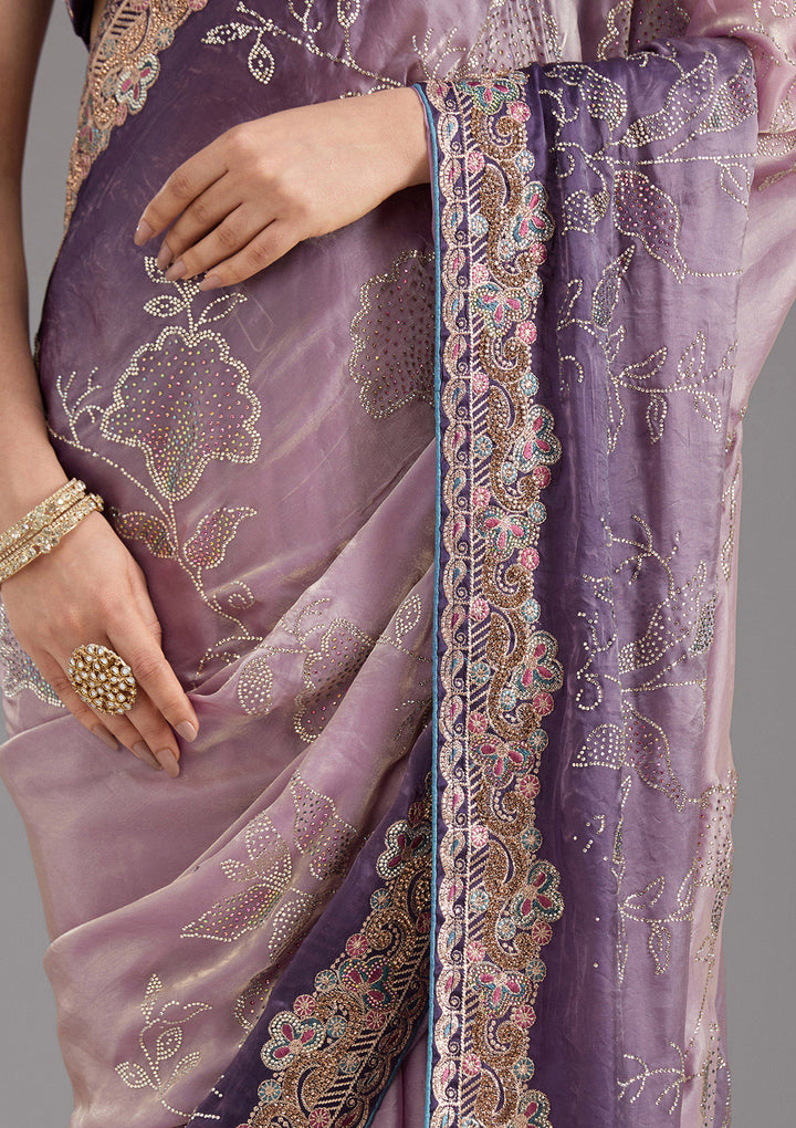 Purple Stonework (Gold) Tissue Saree