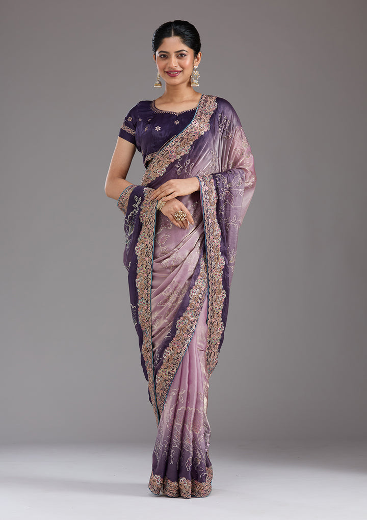 Purple Stonework (Gold) Tissue Saree