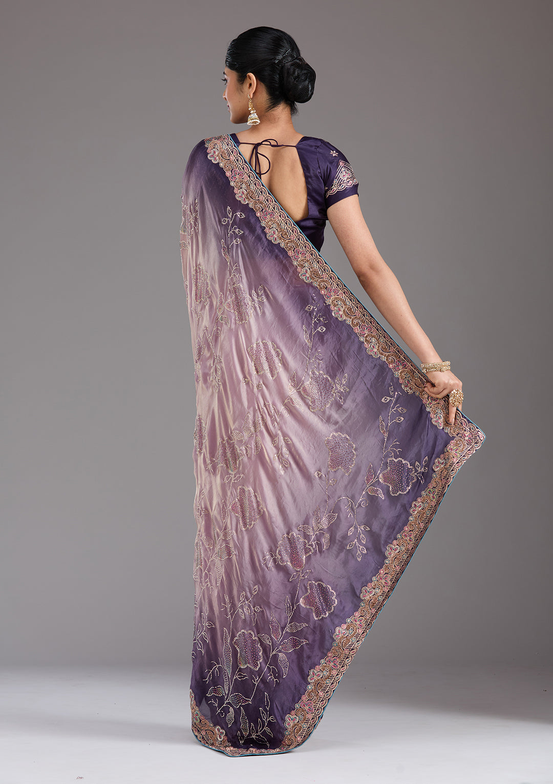 Purple Stonework (Gold) Tissue Saree