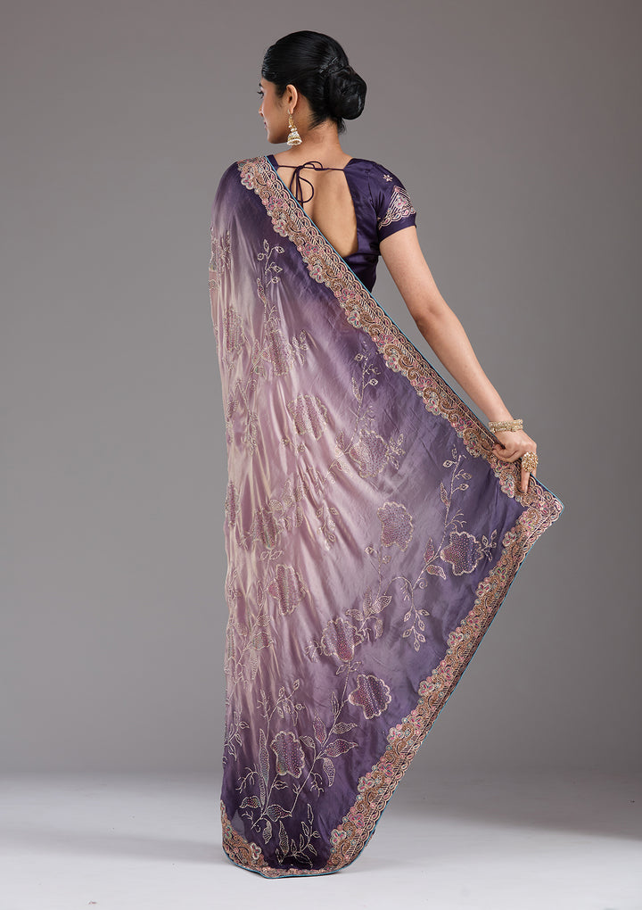 Purple Stonework (Gold) Tissue Saree