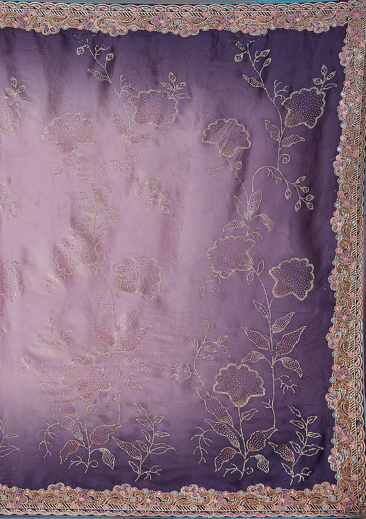 Purple Stonework (Gold) Tissue Saree