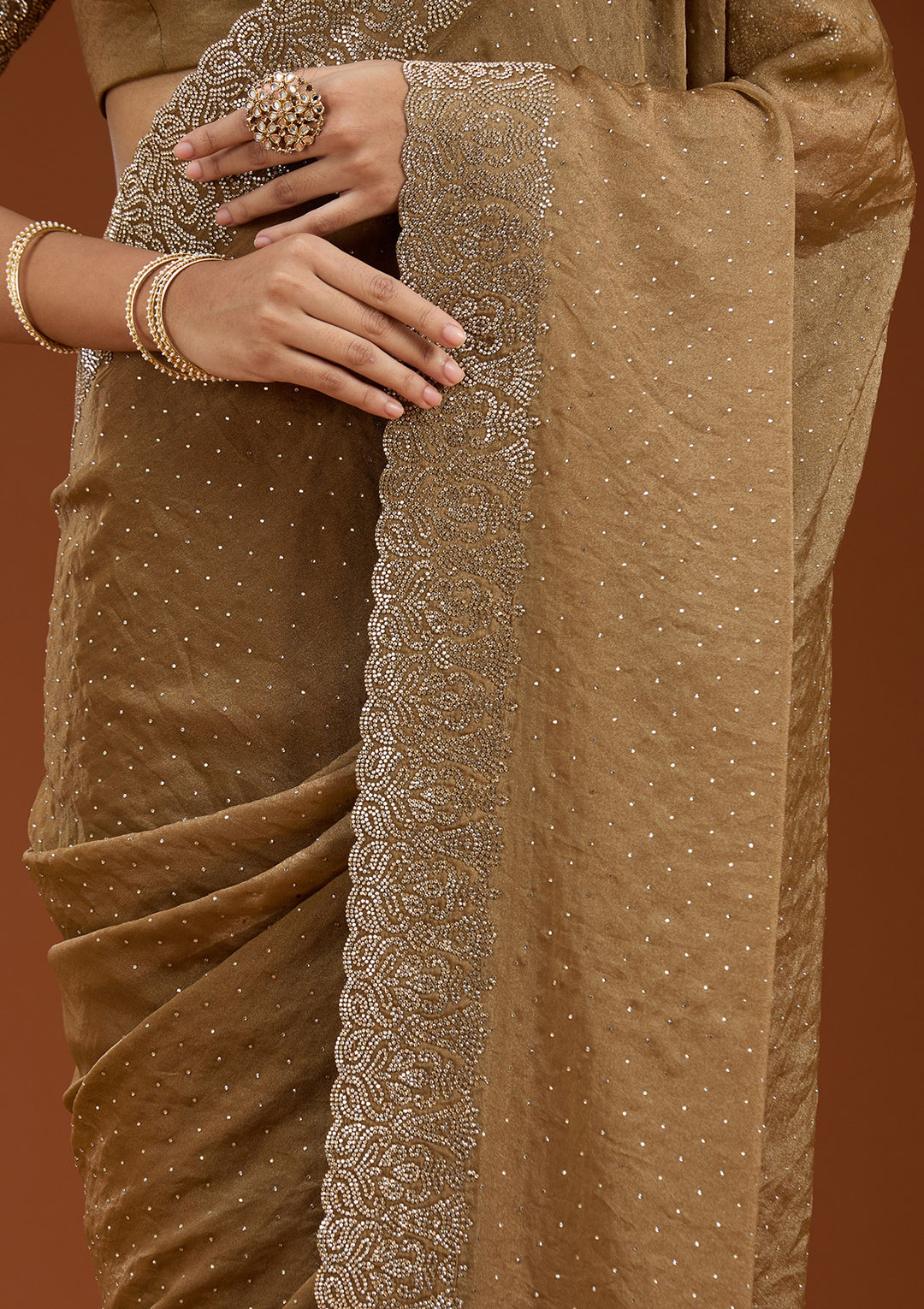 Brown Zariwork (Gold) Georgette Saree