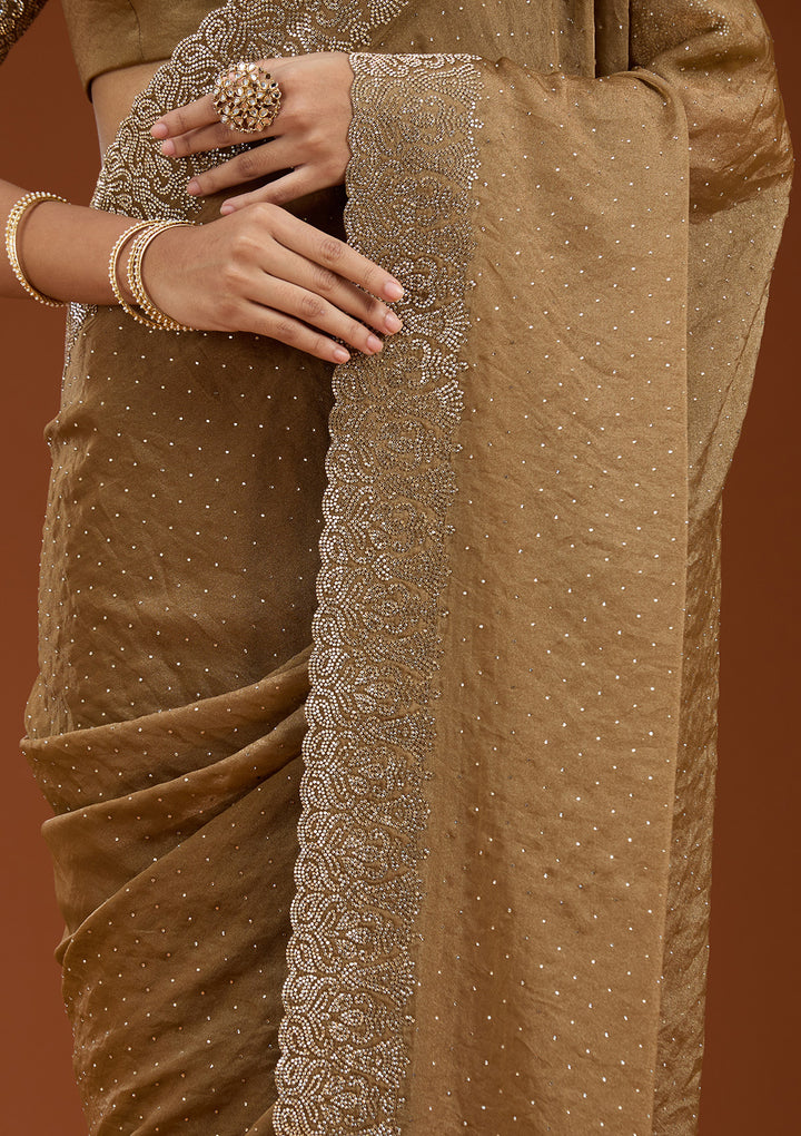 Brown Zariwork (Gold) Georgette Saree