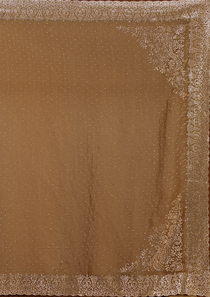 Brown Zariwork (Gold) Georgette Saree