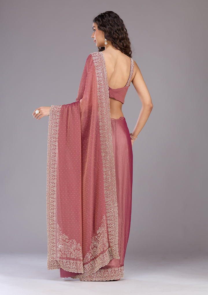 Onion Pink Zariwork (Gold) Georgette Saree
