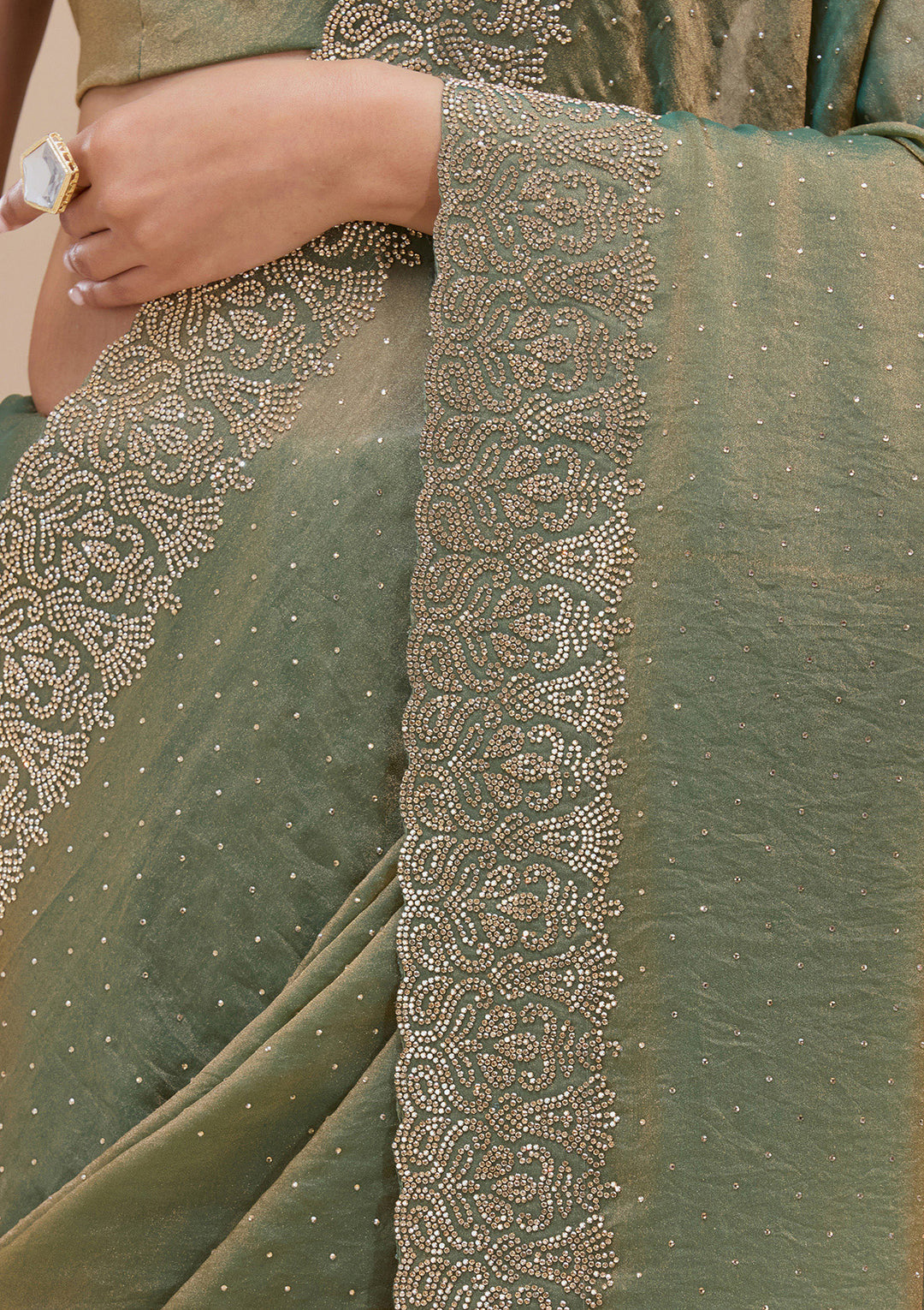 Sea Green Zariwork (Gold) Georgette Saree