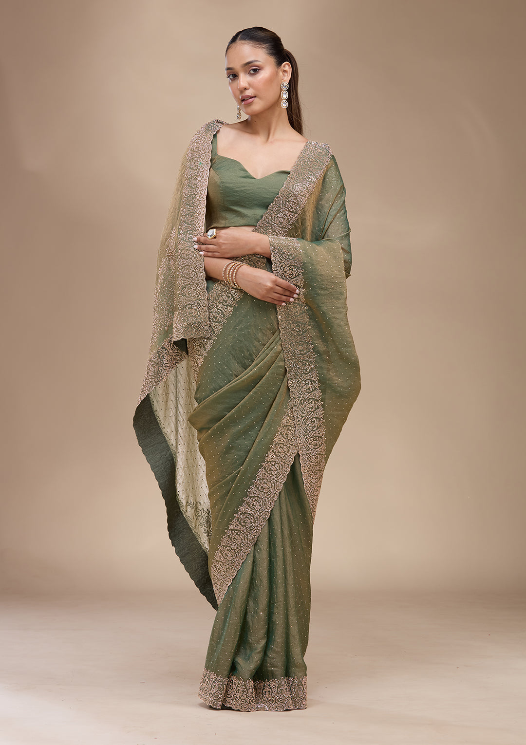 Sea Green Zariwork (Gold) Georgette Saree