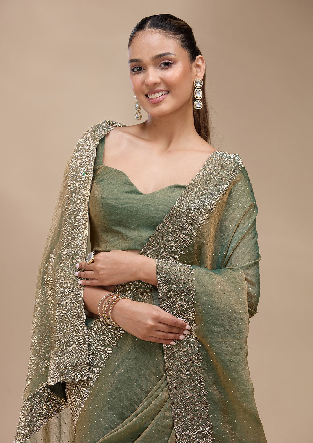 Sea Green Zariwork (Gold) Georgette Saree