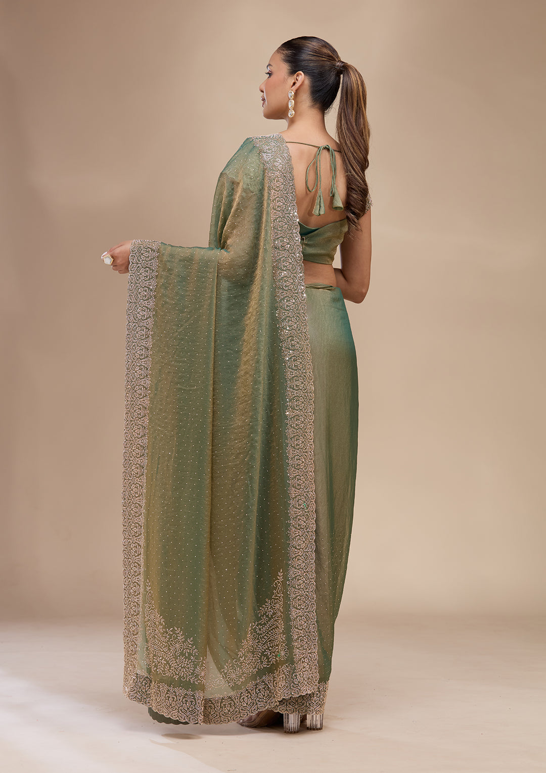 Sea Green Zariwork (Gold) Georgette Saree