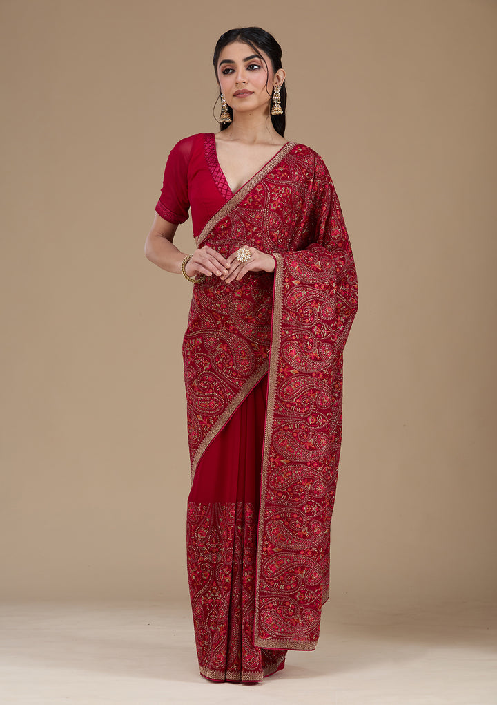 Rani Pink Kashmiri Georgette Saree