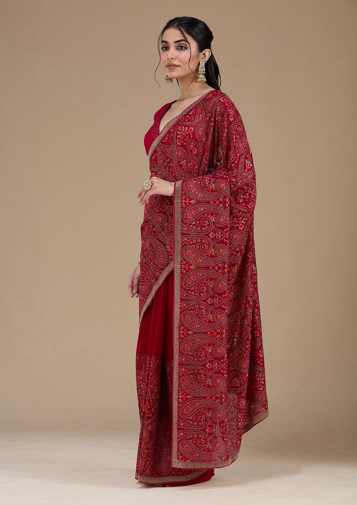 Rani Pink Kashmiri Georgette Saree
