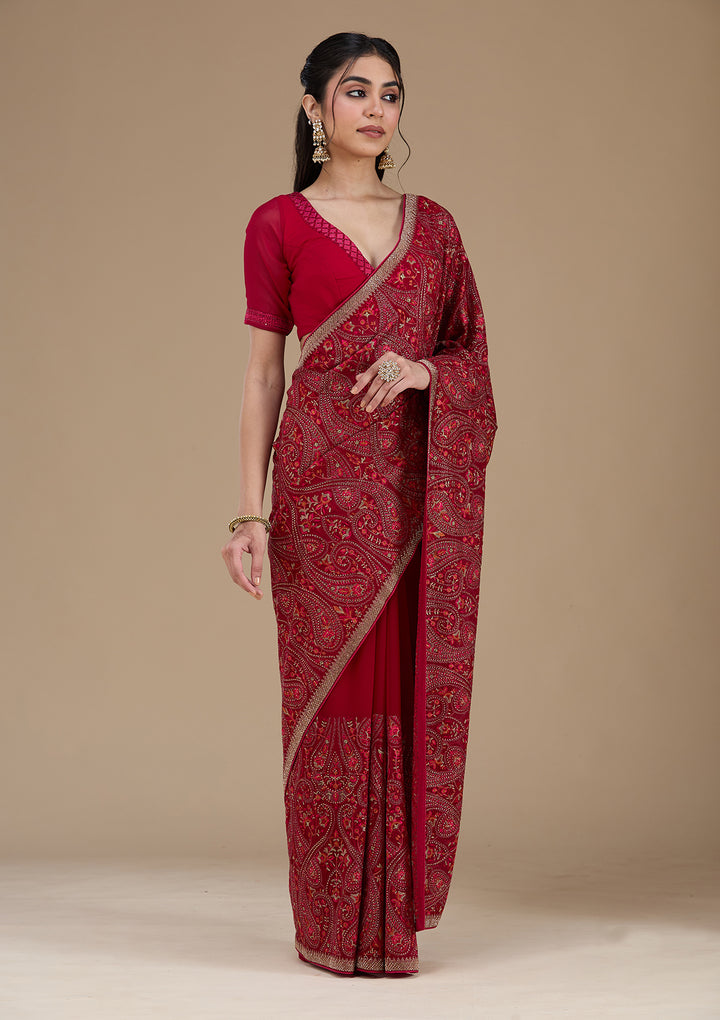 Rani Pink Kashmiri Georgette Saree
