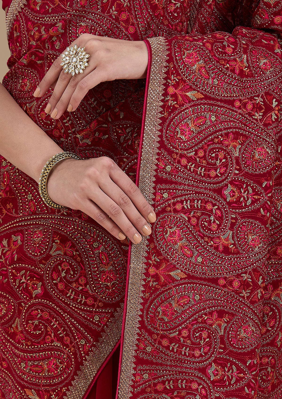 Rani Pink Kashmiri Georgette Saree