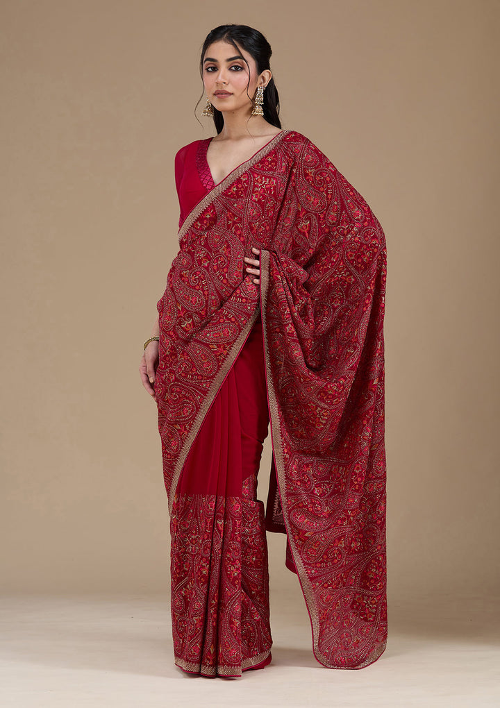 Rani Pink Kashmiri Georgette Saree