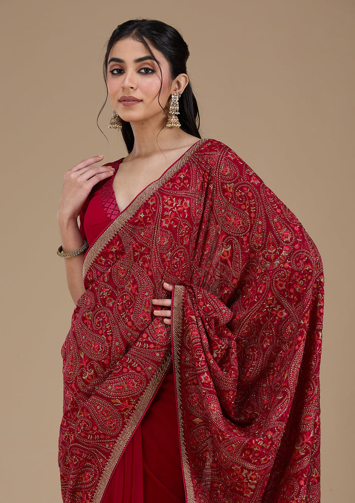 Rani Pink Kashmiri Georgette Saree