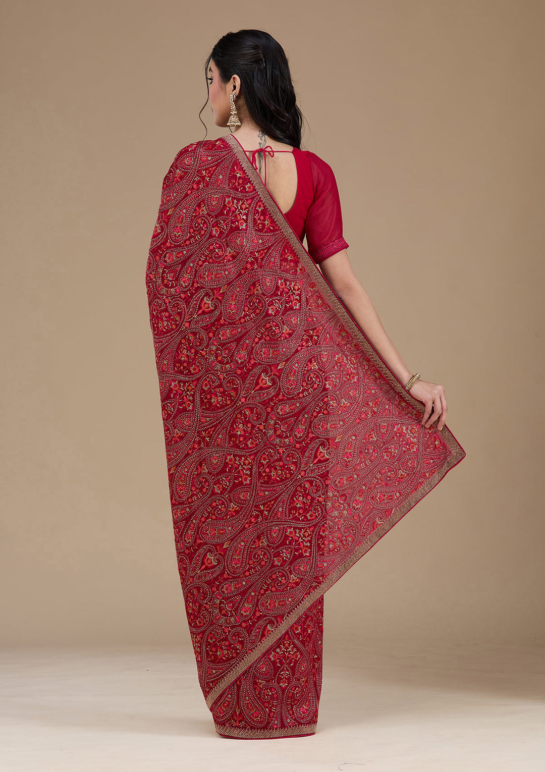 Rani Pink Kashmiri Georgette Saree
